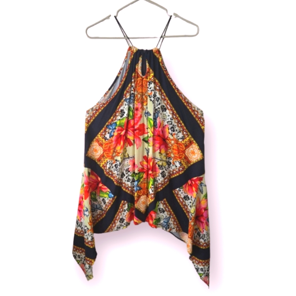 BOSTON PROPER HALTER HANDKERCHIEF HEM CHARMEUSE BLOUSE SIZE XL
